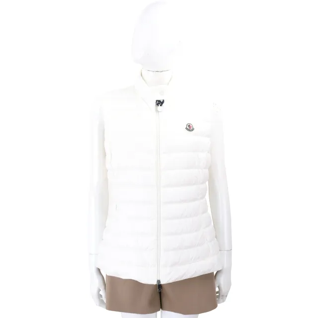 【MONCLER】Lgens 品牌徽章絎縫設計白色立領羽絨背心 - 女款(羽絨背心 法國頂級羽絨)