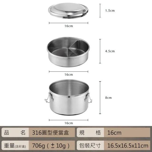 【PERFECT 理想】極緻316雙層圓形便當盒-16cm(台灣製造)