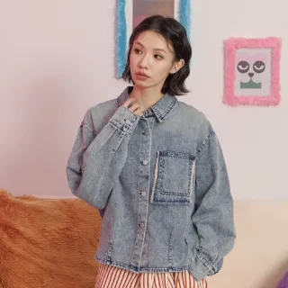 【gozo】復古刷色抓褶造型牛仔襯衫(兩色)