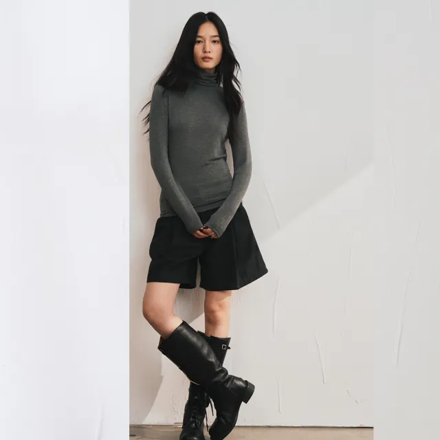 【BODYAIR】輕膚山羊絨莫代爾高皺領上衣(打底.長袖.內搭.T恤.保暖.CASUAL)