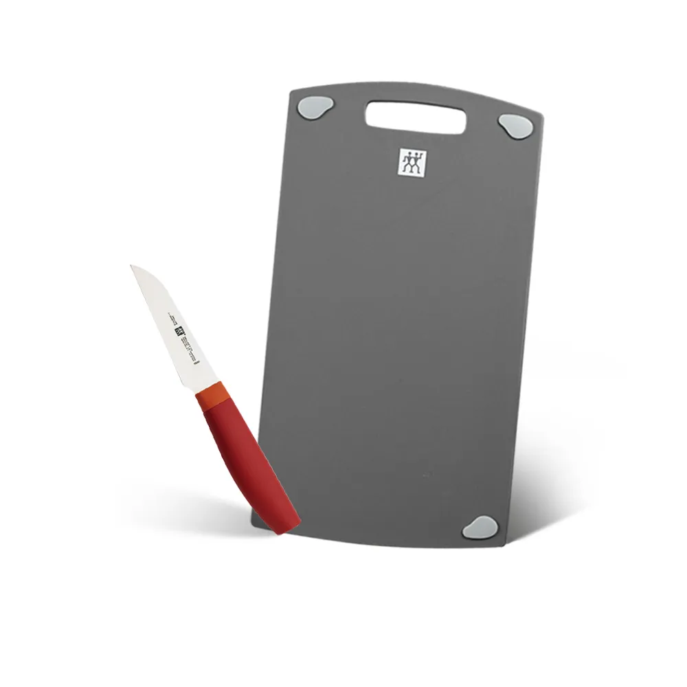 【ZWILLING 德國雙人】雙面抗菌砧板36cmx20cm-M號+Now S蔬果刀/削皮刀8cm(德國雙人牌集團官方直營)