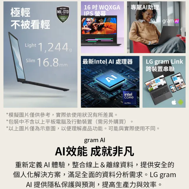 【LG 樂金】65W快充組 Gram 16吋 Ultra 5 226V 輕薄AI筆電(16Z90TL-G.AS54C2/U5-226V/16G/512G/W11/冰雪白)