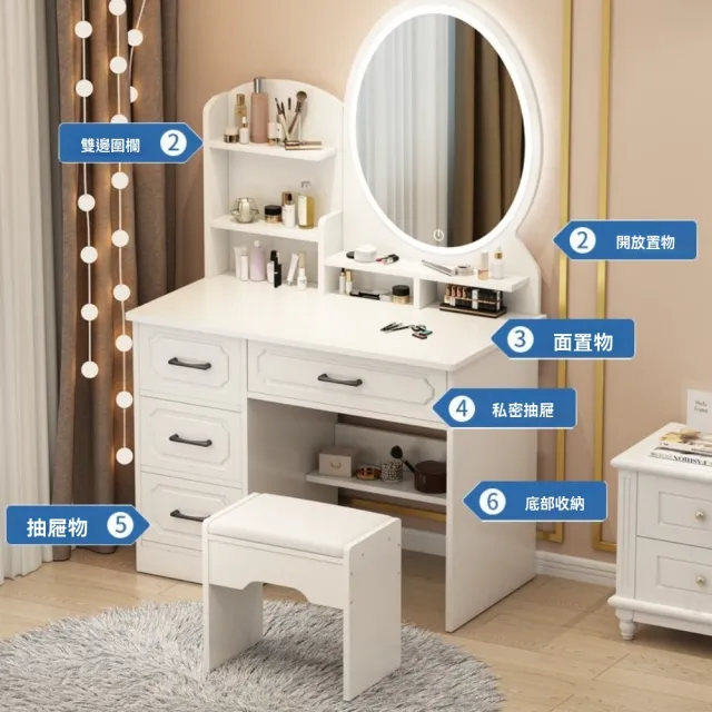 現代簡約北歐風梳妝臺(80*36*131cm+鏡+多抽儲物)