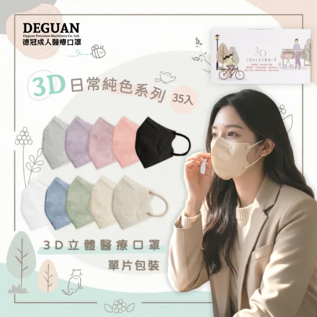 【德冠DG】3D立體成人醫療口罩 X3盒(35入/盒 隨身獨立單片包裝)