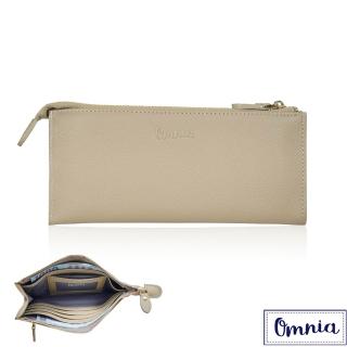 【Omnia】6卡1照浪漫風情單拉鍊牛皮長夾5103(淺卡其)