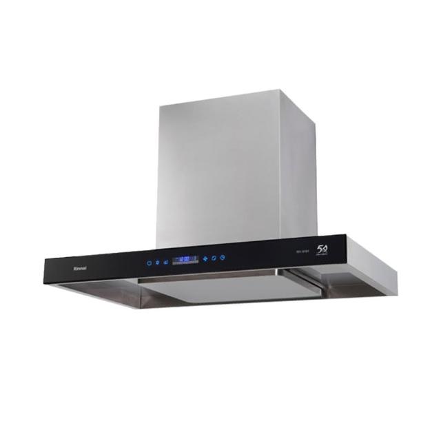 Rinnai 林內 RH-9191 倒T式抽油煙機,採用高品質不鏽鋼材質,電子式按鍵開關設計,具備5段以上風量調整,適合現代廚房使用。機體尺寸898x598-1045x525mm,臺灣生產,電壓110V/60Hz,BSMI許可字號R41095,提供標準安裝服務及1年保固,確保高效排煙與耐用效能。 Rinnai林內牌 RH-9191