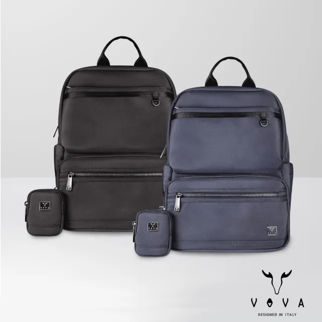 【VOVA 沃汎】守護者 雙層後背包-黑色/藍色(VA128M008BK/NY) 男包送禮推薦