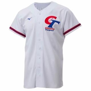 【MIZUNO 美津濃】短袖上衣 男 中華隊 開扣球衣 CT 白 12TCDM0101