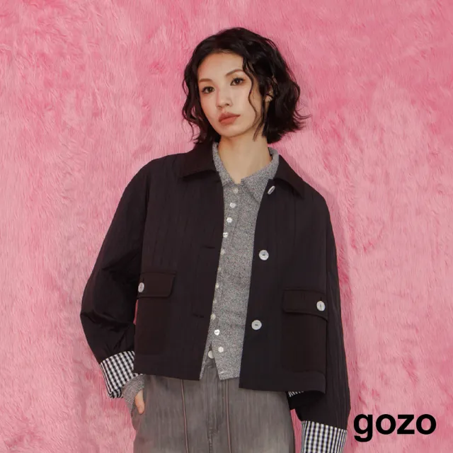 【gozo】A｜啞光立體紋理格紋反褶袖外套(兩色)