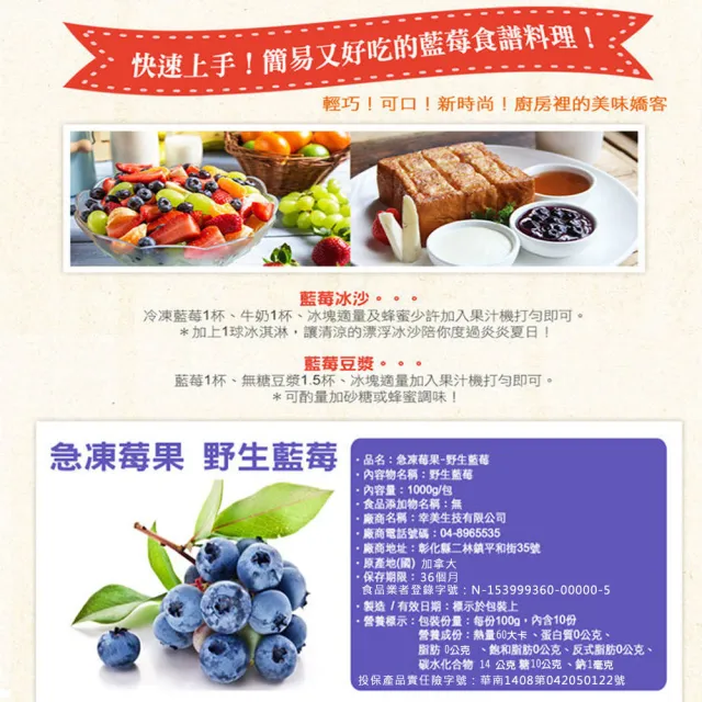 【幸美生技】加拿大進口冷凍野生藍莓2kg+進口冷凍菠菜1kg x1(超值特惠組)