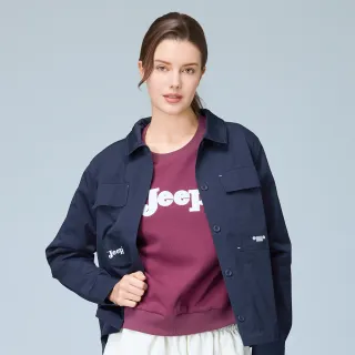 【JEEP】女裝 雙口袋短版襯衫型外套(藍色)