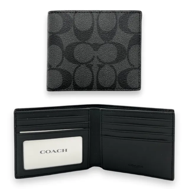 【COACH】經典緹花LOGO PVC 防刮皮革 七卡對開 男生 短夾 皮夾(CY394 男生 皮夾 短夾)