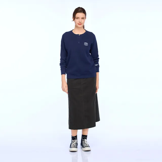 【JEEP】女裝 徽章造型半開襟長袖大學T(藍色)
