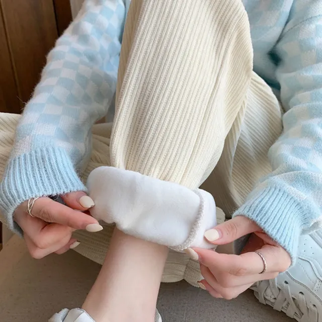【D.studio】韓版內刷毛加厚運動寬鬆高腰寬褲 長褲 休閒褲 女裝 高腰褲 直筒褲 黑褲 發熱褲 保暖褲P302