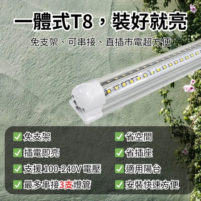 【JIUNPEY 君沛】2入組 T8一體式V型植物燈管 4呎50W 加強型光譜(植物生長燈)