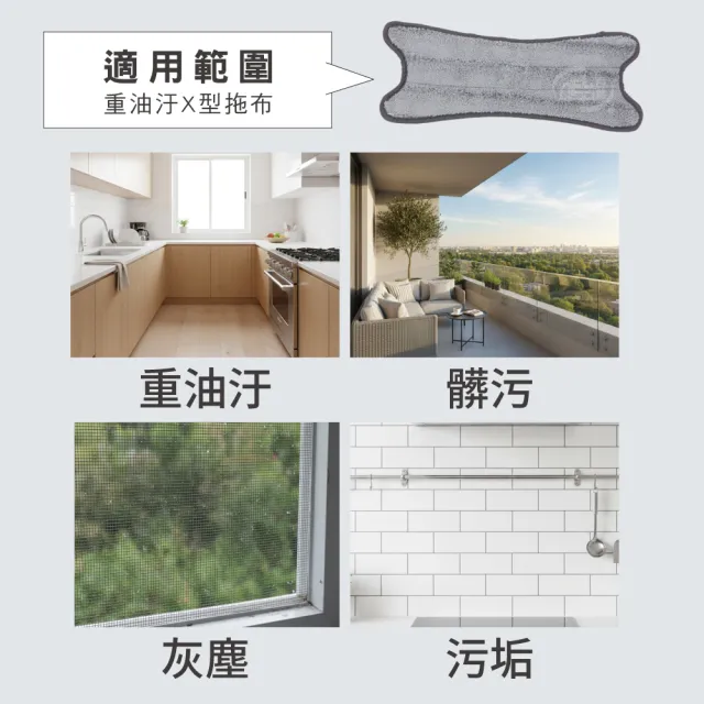 【百鈴】易秒擰免沾手X型加大平板拖把-重油汙X型拖布-6片(需搭配易秒擰免沾手X型加大平板拖把)