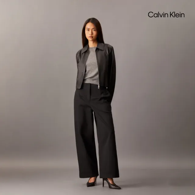 【CALVIN KLEIN】官方旗艦館CK 棉質斜紋寬鬆長褲_黑色