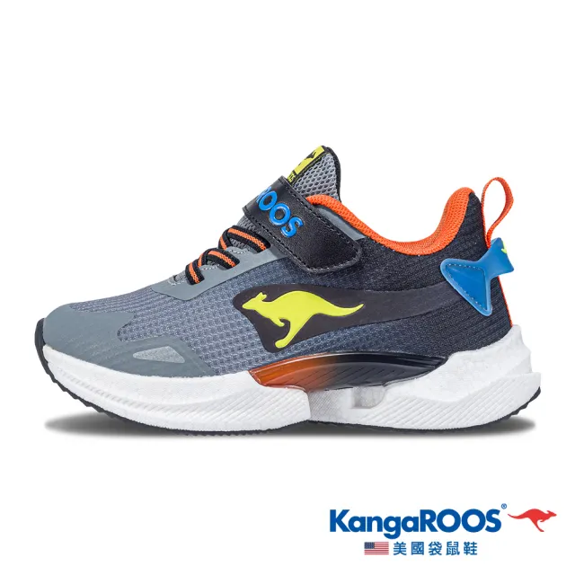 【KangaROOS】超輕量慢跑鞋 童鞋 中大童 運動鞋 防潑水 魔鬼氈 TRITIUM 灰/黑 KK41508