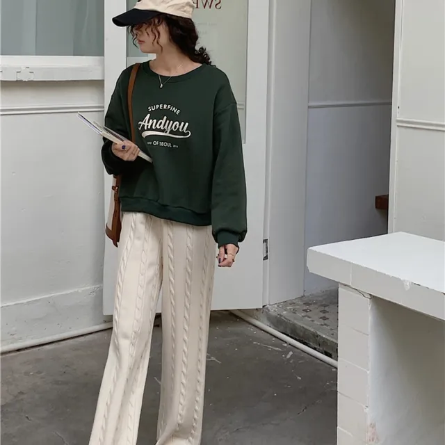 【AS 梨卡】女裝 長褲 拖地褲 直筒褲 麻花 針織 闊腿褲女 毛線直筒褲 顯瘦 秋冬長褲 ES122