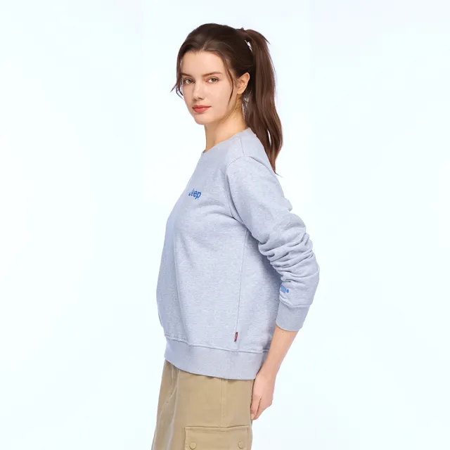 【JEEP】女裝 山系露營印花長袖大學T(灰色)