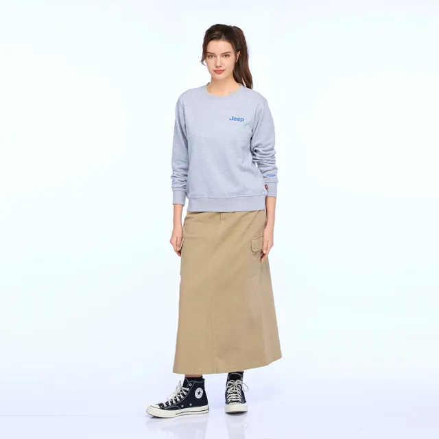 【JEEP】女裝 山系露營印花長袖大學T(灰色)