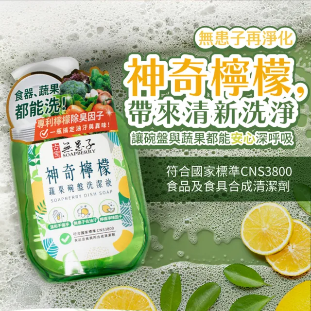 【古寶無患子】神奇檸檬蔬果碗盤洗碗精800g(無患子去油污/檸檬淨味因子/溫和不傷手)