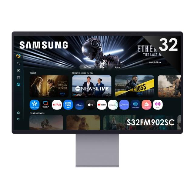  SAMSUNG 三星 4K AI聯網 M9 系列 S32FM902SC 智慧電視，搭載 4K QD-OLED 面板，具備 165Hz 更新頻率，提供極致流暢畫面與精準色彩表現。支援 AI Smart TV 功能，內建中文選單語言，10W 喇叭輸出功率，HDMI、USB 等多種端子，適用 110V 電壓，越南產，輕巧易攜，適閤家庭娛樂與視聽需求。 