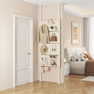 【慢慢家居】預計3/27前出貨 免打孔頂天立地洞洞板置物架-77面寬 贈掛勾x20+置物盤x4(鐵製 屏風 衣帽架)