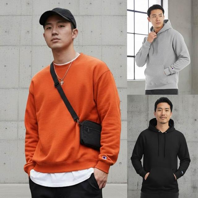 【Champion】官方直營 買一送一 男女款-小C素面內刷毛長袖連帽T/大學T重磅9.0-多色(經典帽T/保暖大尺碼)