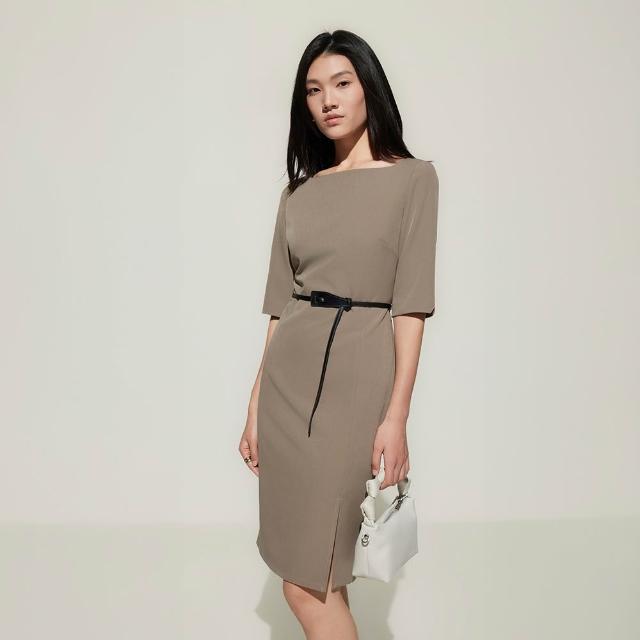 【G2000】女款 多面彈性方領洋裝-羽毛棕(5123107565)