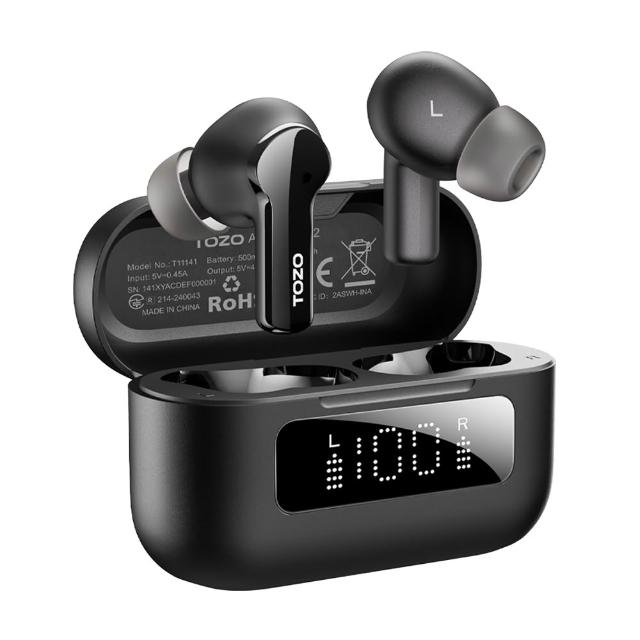 【TOZO】AeroSound2 ANC主動式降噪無線藍牙耳機(入耳式/降噪-45dB/低延遲/電量顯示/專屬APP/原廠公司貨)