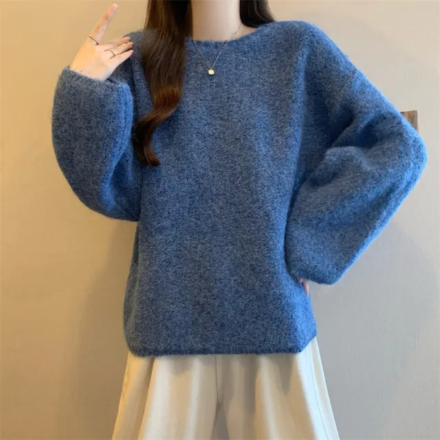 【AS 梨卡】女裝 毛衣 針織 上衣 軟糯毛衣 溫柔風上衣 寬鬆毛衣 圓領針織 時尚針織 ES042