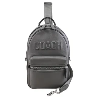 【COACH】簡約立體LOGO前口袋單肩包胸口包後背包(灰)