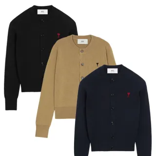 【AMI PARIS】Red Ami De Coeur 男女共穿 愛心A美麗諾羊毛圓領開襟外套 針織衫-多色可選