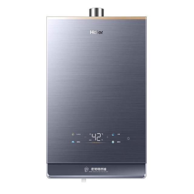 Haier 海爾 JSQ34-16GT5 瓦斯熱水器，採用 FE 強制排氣式設計，提供安全高效的熱水供應。具備數位恆溫功能與電子連續放電點火，熱水放出量達 16L，適閤家庭使用。尺寸為 600x370x165mm，電壓 110V，能源效率等級第三級，BSMI 許可字號 T3C628，保固 1 年。選擇海爾瓦斯熱水器，享受舒適恆溫熱水，節能又環保！