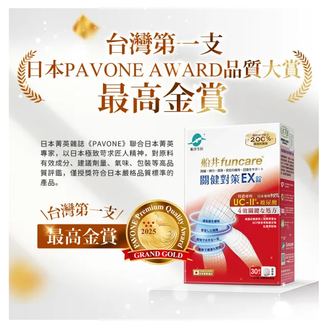 【funcare 船井生醫】日本進口特濃UC-II關健對策EX錠30顆/盒X4；共120顆(新生穩固X專利玻尿酸)