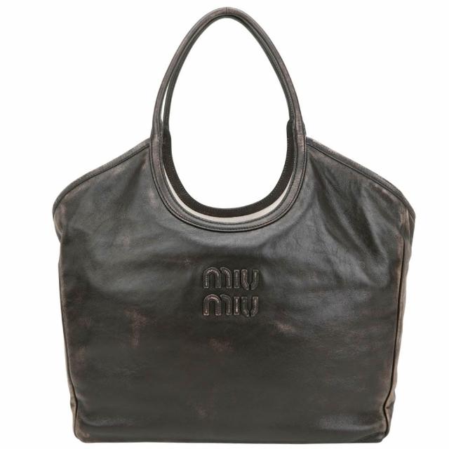 【MIU MIU】IVY 大型 字母復古納帕羊皮肩背托特包-咖啡棕