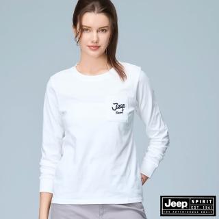 【JEEP】女裝 經典品牌LOGO口袋長袖T恤-白色