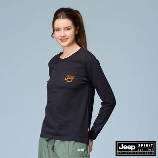 【JEEP】女裝 經典品牌LOGO口袋長袖T恤-黑色