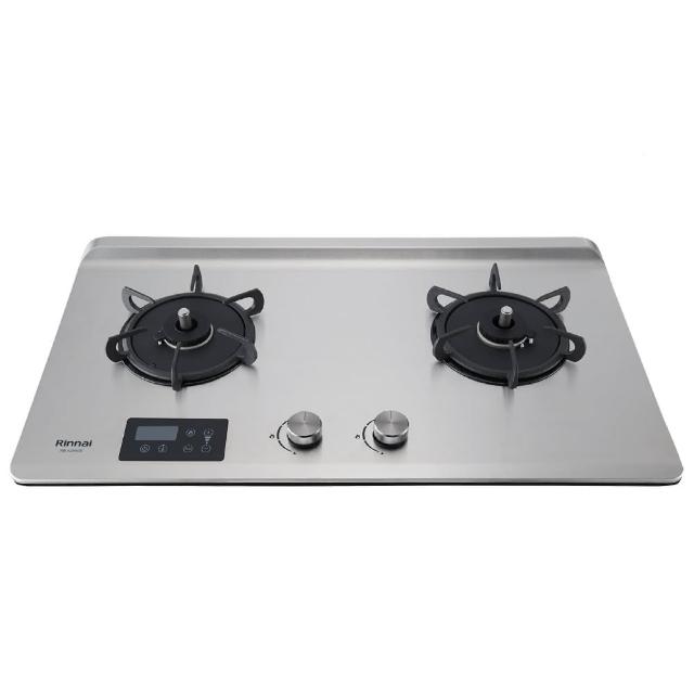 Rinnai 林內 RB-A2660 雙口瓦斯爐,臺灣製造,採用耐熱強化玻璃爐臺與鑄鐵爐頭,具緻溫感溫功能與電子連續點火,尺寸適合標準安裝(挖孔670×350mm),能源效率第一級,瓦斯消耗8~9kW,使用DC1.5V×2電源,BSMI認證R41095,一年保固。安全高效,適閤家庭廚房,提升烹飪便利性,優質林內品牌瓦斯爐首選。 Rinnai林內牌 RB-A2660