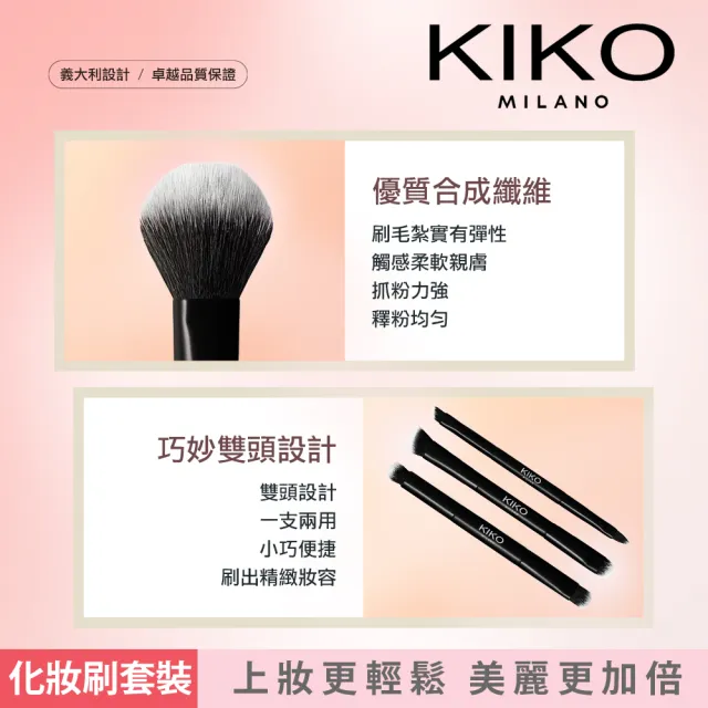 【KIKO MILANO】化妝刷套裝x5件組 附品牌化妝包(彩妝刷具/彩妝刷/化妝刷具/旅行化妝刷/旅行化妝包收納包)