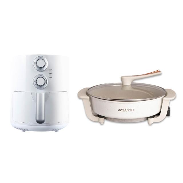 【SANSUI 山水】1+1超值組合 3.5L白色健康無油氣炸鍋+5L多功能電火鍋(SKF-35Q+SHP-W05)