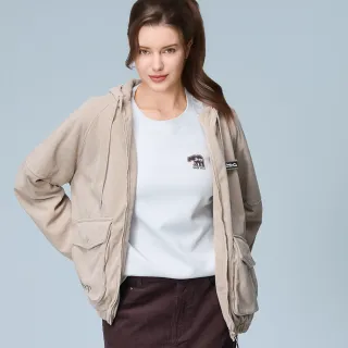 【JEEP】女裝 燈心絨刷毛連帽外套-卡其色