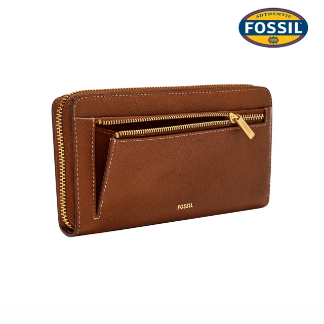 【FOSSIL】Logan 多層真皮拉鍊RFID防盜長夾-咖啡雕花 SL10106124