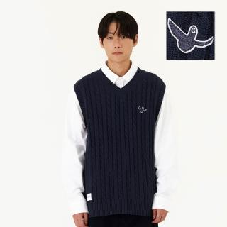 【Mark Gonzales】男女同款 小天使布章麻花 針織背心 - 深藍色