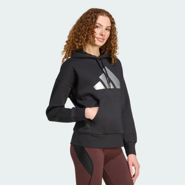 【adidas 愛迪達】長袖上衣 女 帽T 刷毛 亞規 W HOL MET HD 黑 JV8526(S3211)