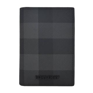 【BURBERRY 巴寶莉】經典格紋環保帆布小牛皮卡片夾(炭灰色)