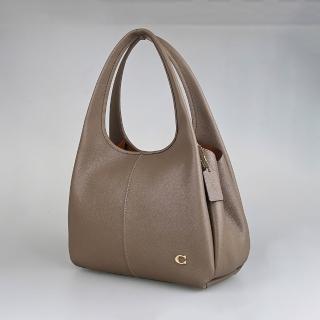 【COACH】COACH Lana小C金字LOGO粒面小牛皮磁吸釦式肩背包(暗石灰褐)