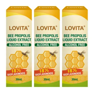 【LOVITA 愛維他】加拿大蜂膠滴液 3入組 共90ml;18%生物類黃酮(滴劑 無酒精 無防腐劑)
