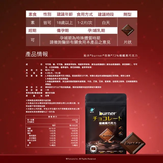 【funcare 船井生醫】72%極纖黑巧克力(7片/袋)X5